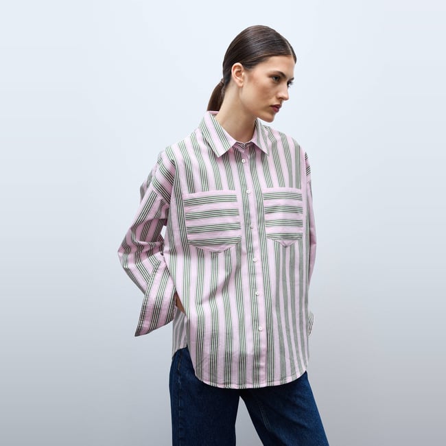 Chemise manches longues rayée en coton bocage <span itemprop=