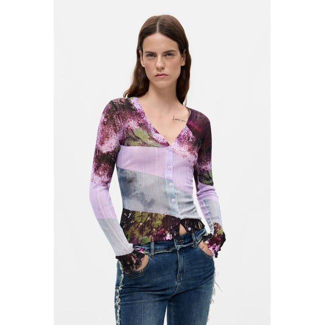 Pull à col en V imprimé rouge <span itemprop=