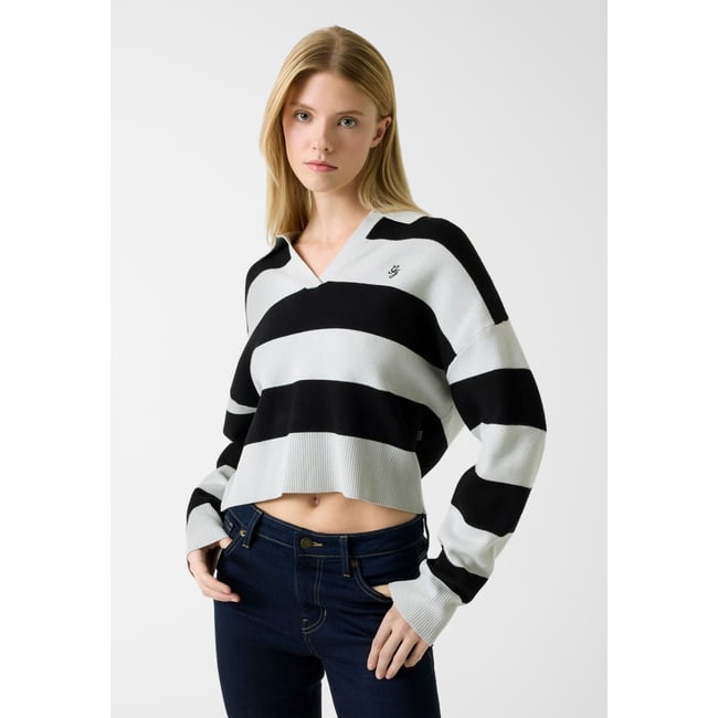 Pull Polo Rayé noir multi <span itemprop=