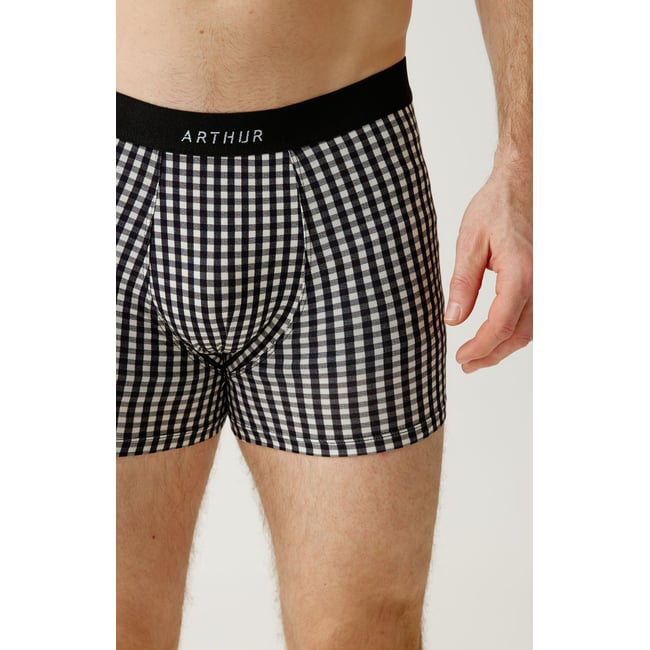 Boxer en coton imprimé Vichy noir <span itemprop=
