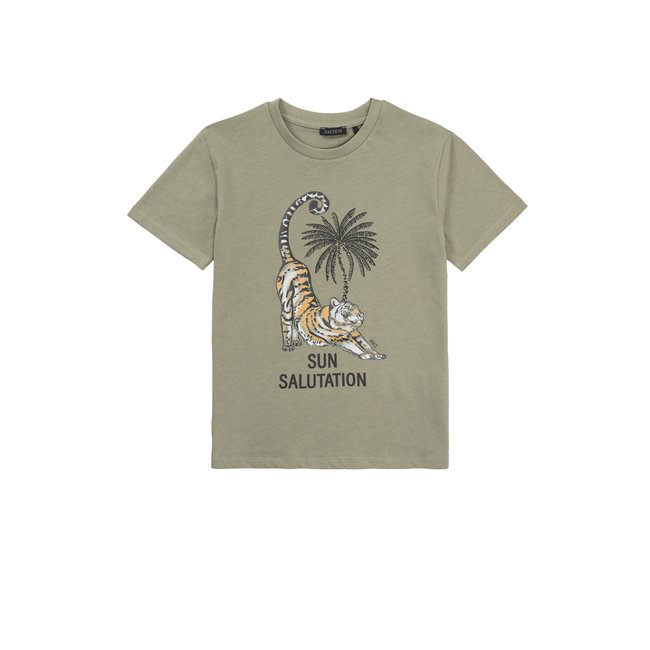 T-shirt coton bio visuel double tigre vert kaki <span itemprop=