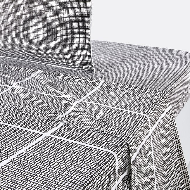 Drap pur coton, Jinties blanc/noir <span itemprop=