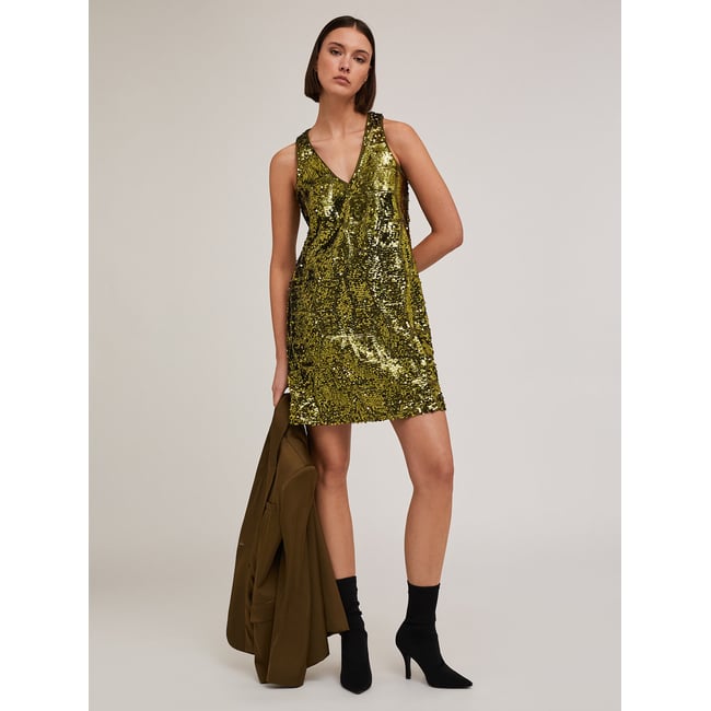 Robe à sequins à motif géométrique vert <span itemprop=