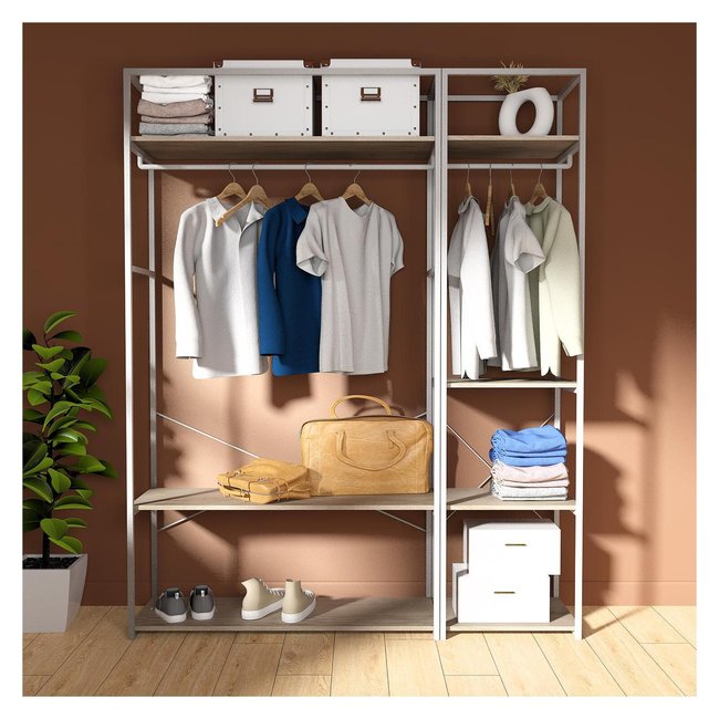 Lot de 2 portants vêtements en bois et métal 160x200cm JUNE Couleur blanc <span itemprop=