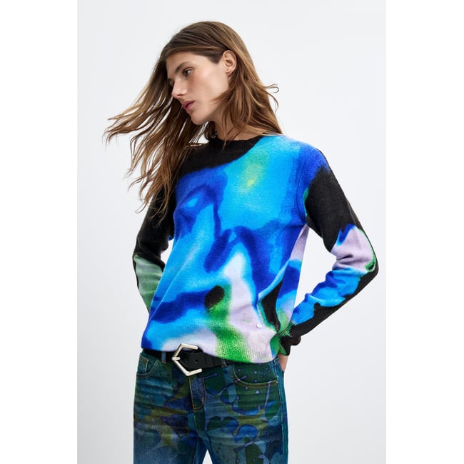 Pull imprimé M. C. Lacroix bleu <span itemprop=