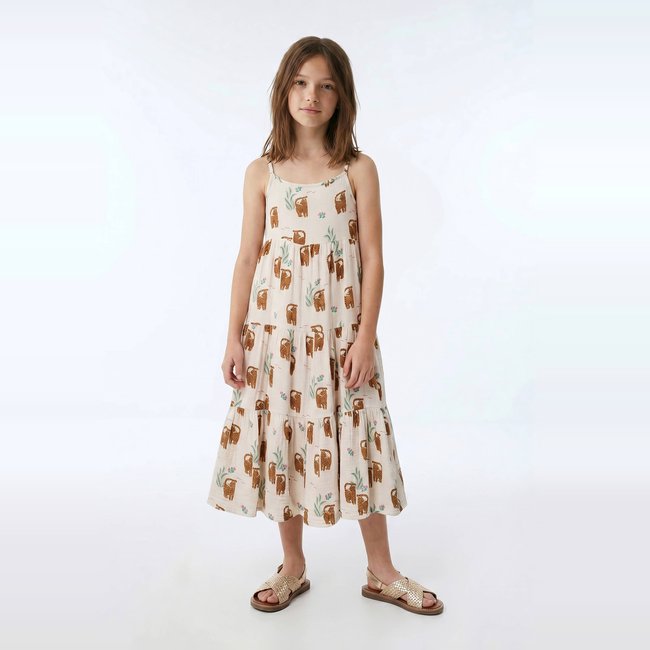 Robe imprimée en gaze de coton à bretelles en coton BIO amaretti <span itemprop=