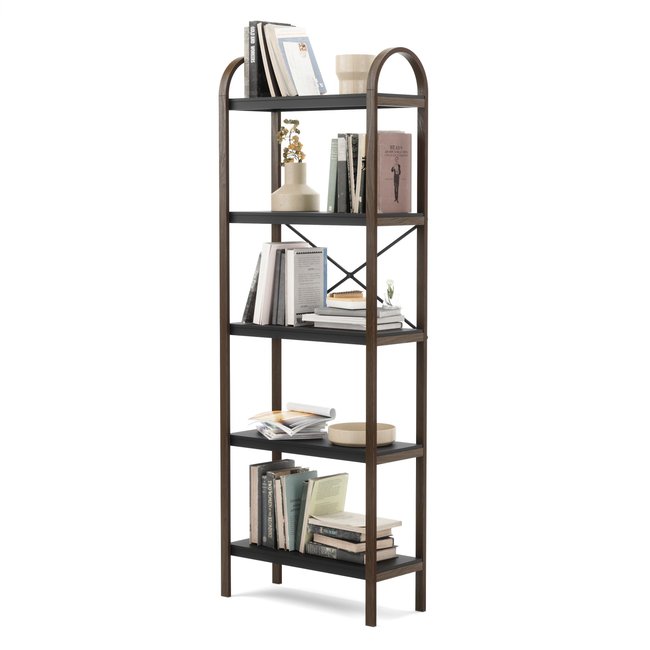 Etagère autoportante 5 niveaux - BELLWOOD Couleur noir et bois noyer <span itemprop=