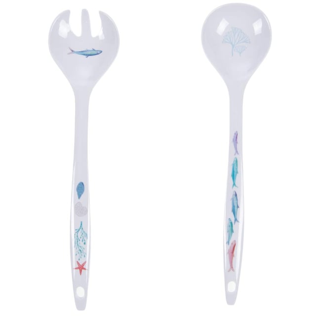 Couverts à salade Isao en mélamine blanc <span itemprop=