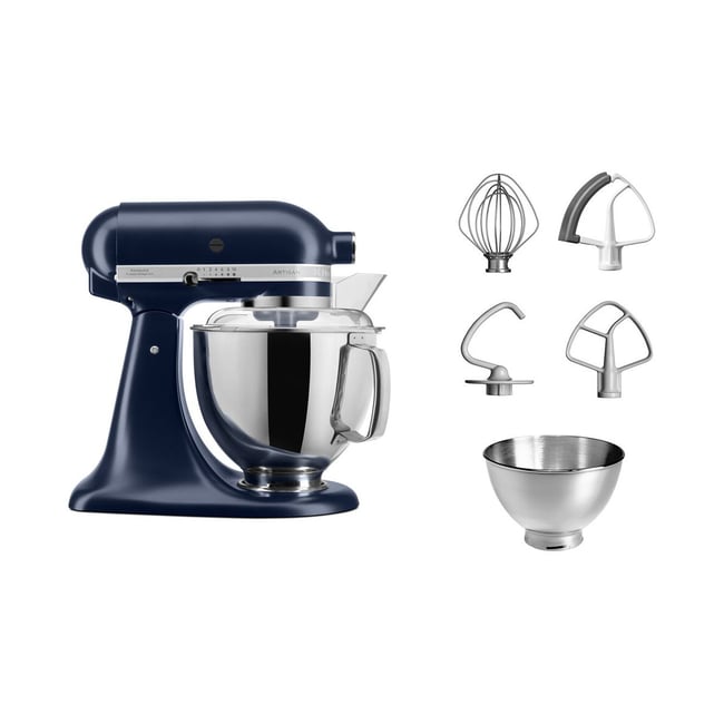 Robot pâtissier 5KSM175PSEIB bleu encre, 4,8 L, bol avec poignée + bol 3 L, batteur souple et couvercle - KITCHENAID