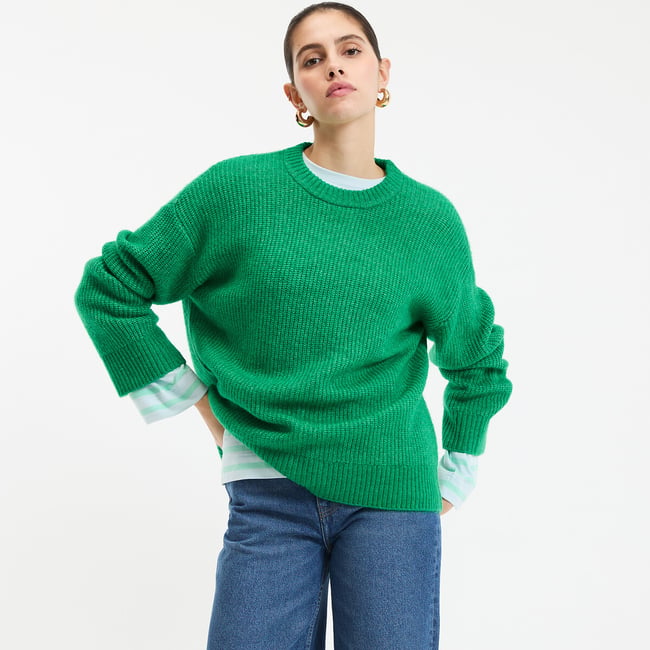 Pull col rond en grosse maille mousseuse vert LA REDOUTE COLLECTIONS