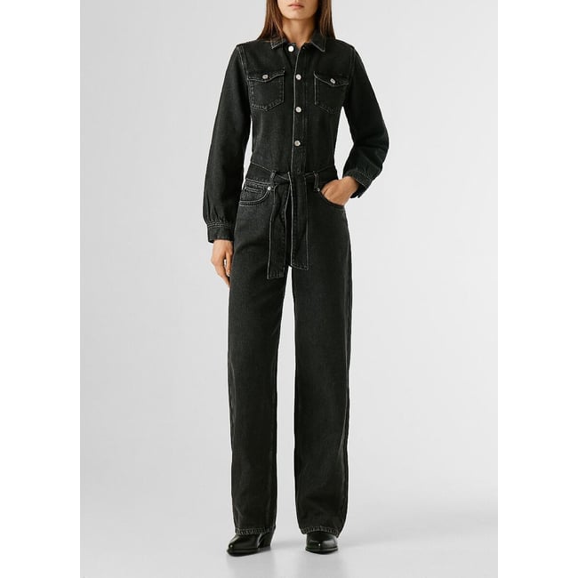 Combinaison en jean denim noir <span itemprop=