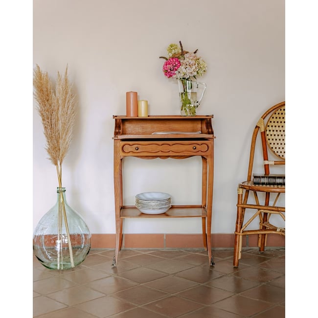 Desserte à roulettes Louis XV Henriette N°203 - Bon état Couleur bois clair <span itemprop=
