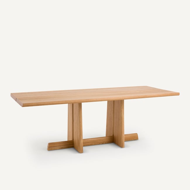 Table de repas chêne massif sablé et plaqué, Boecy Couleur chêne naturel <span itemprop=