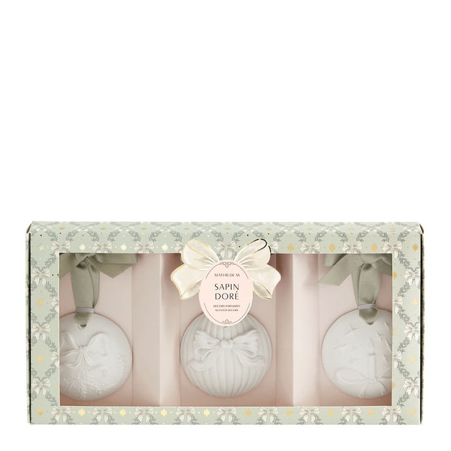 Coffret boules Sapin Doré RUBANS DE FÊTE Couleur blanc <span itemprop=