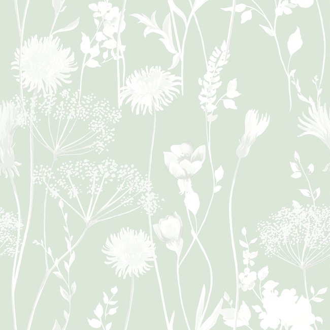 Meadowsweet Floral Green Wallpaper, green, CATHERINE LANSFIELD