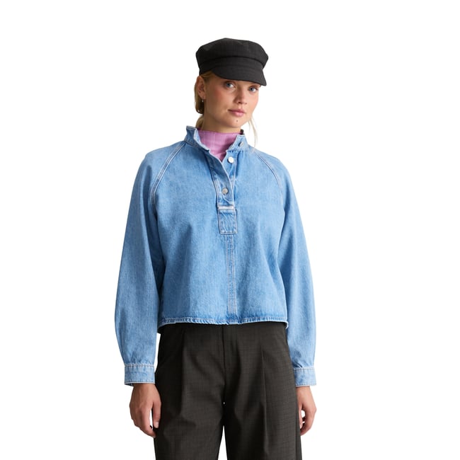 Chemisier en jean coupe classique en pur coton biologique bleu <span itemprop=