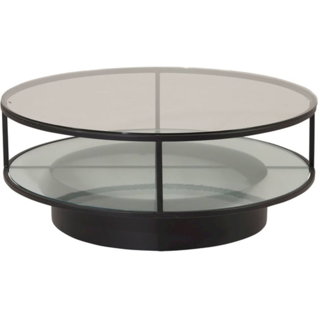 Table basse ronde CREASTER en verre et métal Couleur noir et transparent <span itemprop=