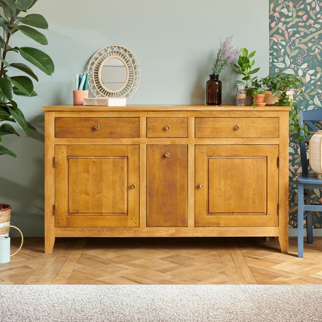 Buffet campagne 2 portes 4 tiroirs en chêne massif - KATELL Couleur bois foncé <span itemprop=