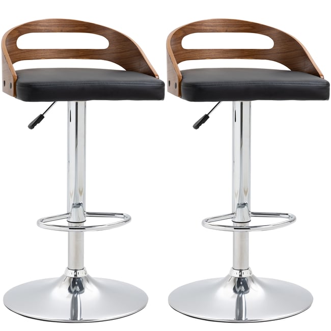 Tabouret de bar revêtement synthétique PU Couleur noir, aspect bois, chrome <span itemprop=