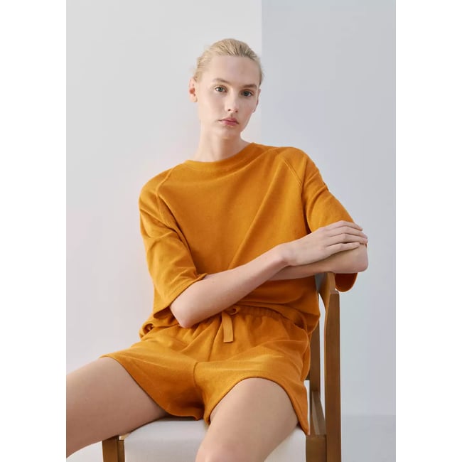 Pull en coton bouclette orange <span itemprop=
