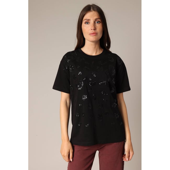 T-shirt noir à paillettes pour femme EDONY noir <span itemprop=