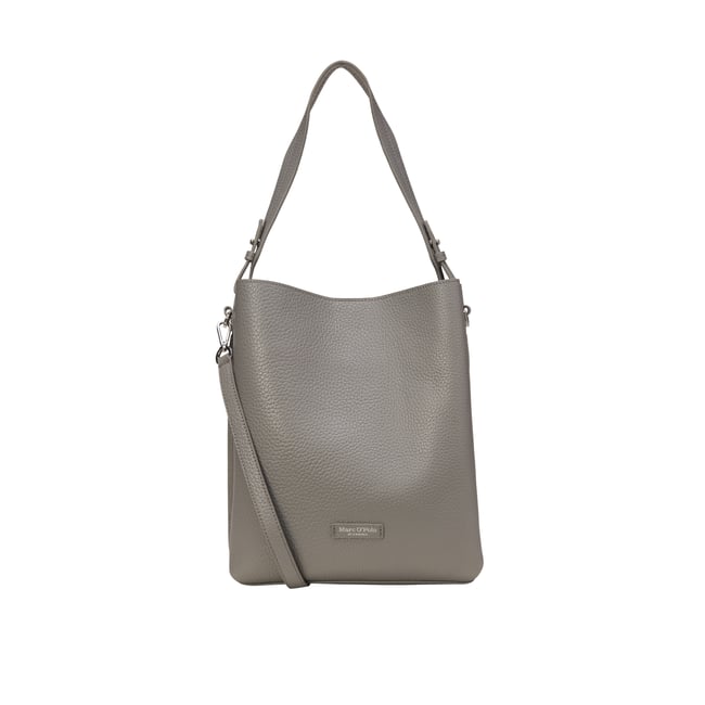 Hobo Bag moyen en cuir de vache grainé grau <span itemprop=