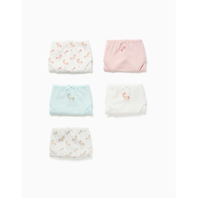 Lot de 5 culottes en coton avec imprimés licornes multicolore <span itemprop=