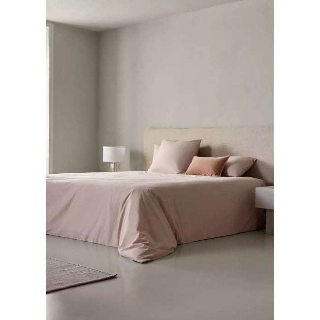 Housse de couette percale de coton 200 fils lit 135/140 cm rose pâle <span itemprop=
