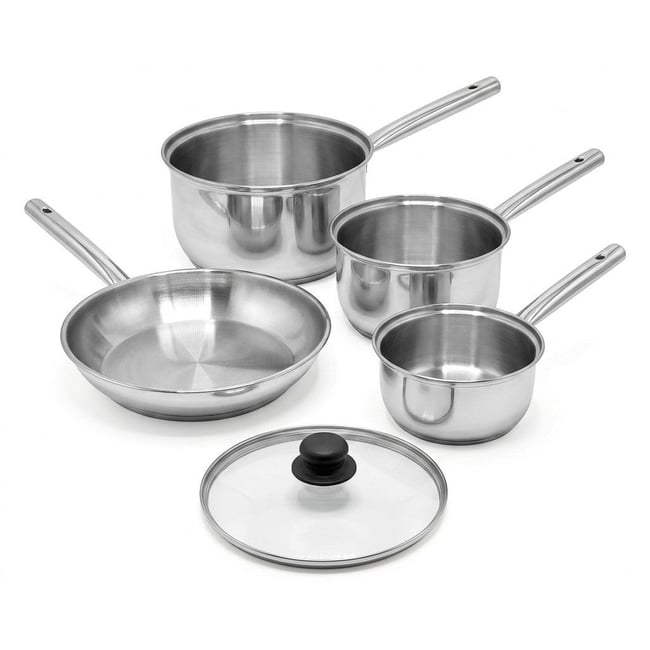 Lot 3 casseroles 18/20/22 cm et poêle 28 cm couvercle transparent|gris <span itemprop=