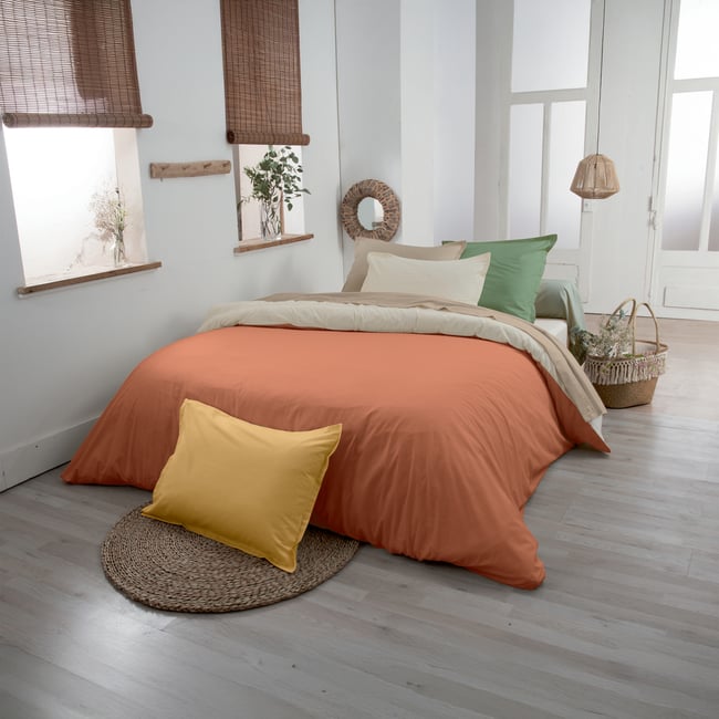 Housse de couette en coton biologique terracotta <span itemprop=