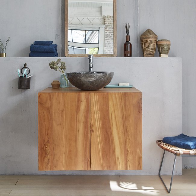 Meuble de salle de bain en teck massif 80 cm  MAË Couleur naturel <span itemprop=