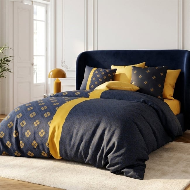 Parure housse de couette 100%coton 57fils nil noir <span itemprop=