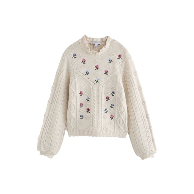 Pull en maille torsadée à broderie florale - NEXT