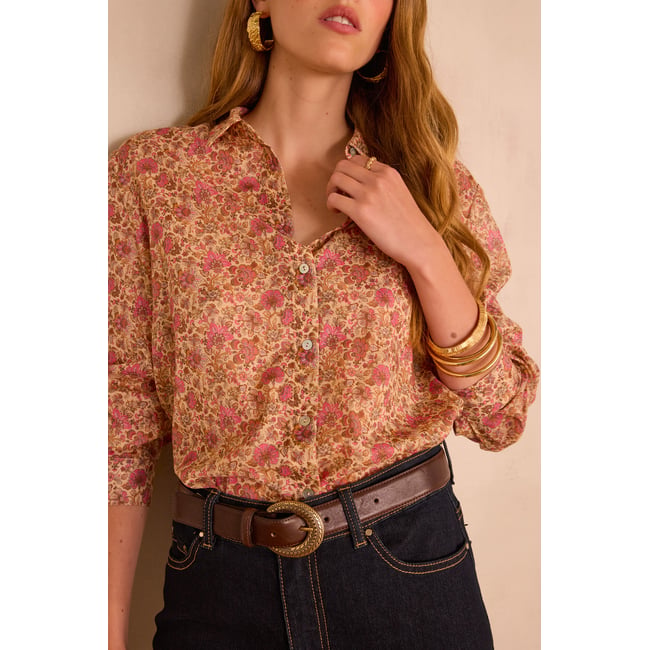 Chemisier imprimé liberty COLETTE 100% coton rose <span itemprop=