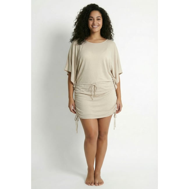 Robe de plage, tissu effet métallisé sable <span itemprop=
