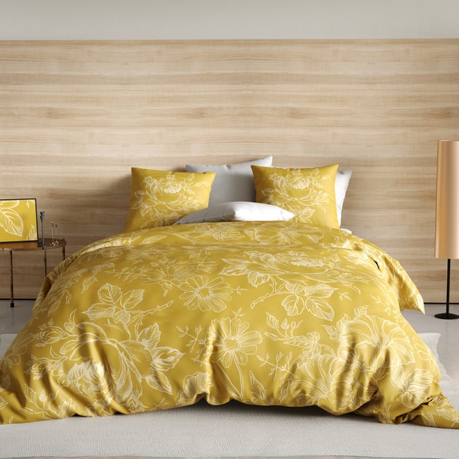 Parure housse de couette en coton imprimée, Victoria ocre <span itemprop=