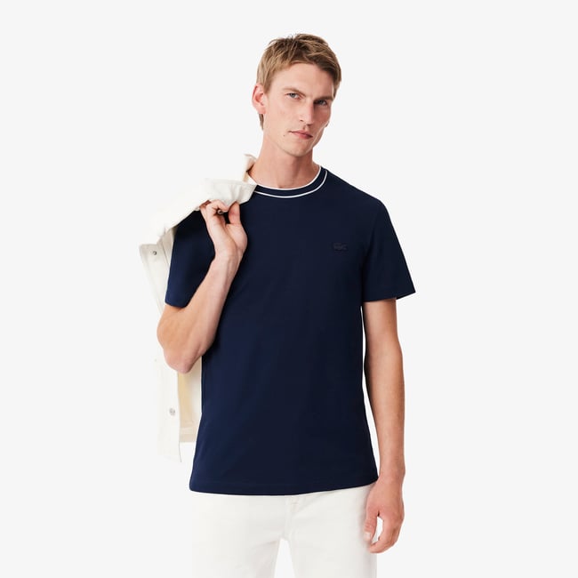 T-shirt en Piqué stretch col rayé - LACOSTE