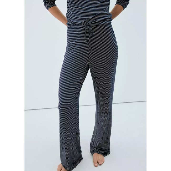 Pantalon de pyjama à rayures, taille ajustable bleu marine <span itemprop=