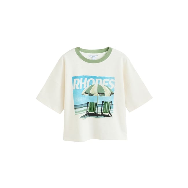 T-shirt droit à motif rhodes en été écru <span itemprop=