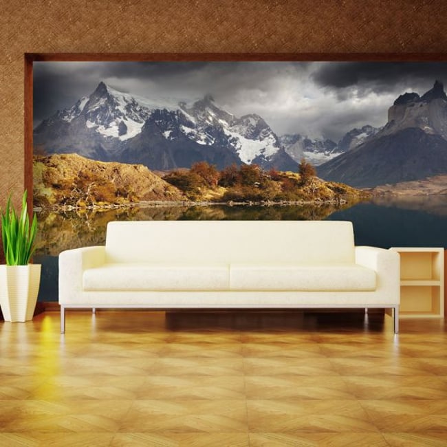 Papier peint intissé panoramique Paysage Torres del Paine National Park Couleur beige <span itemprop=