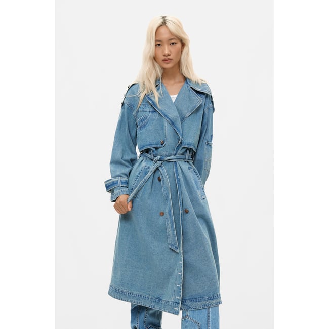 Manteau long en jean 100 % coton bleu clair <span itemprop=