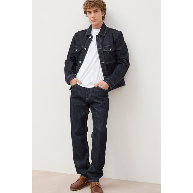 Jeans straight en coton longueur 32 denim brut rinse <span itemprop=