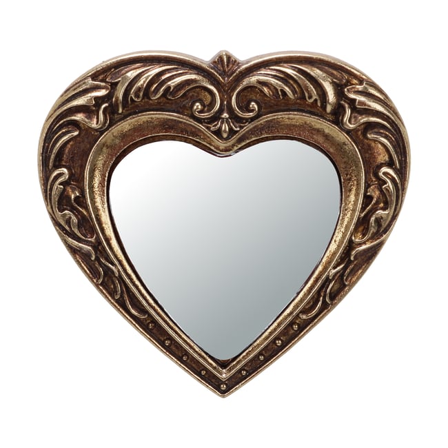 Mini miroir coeur 10x9.4cm Couleur or <span itemprop=