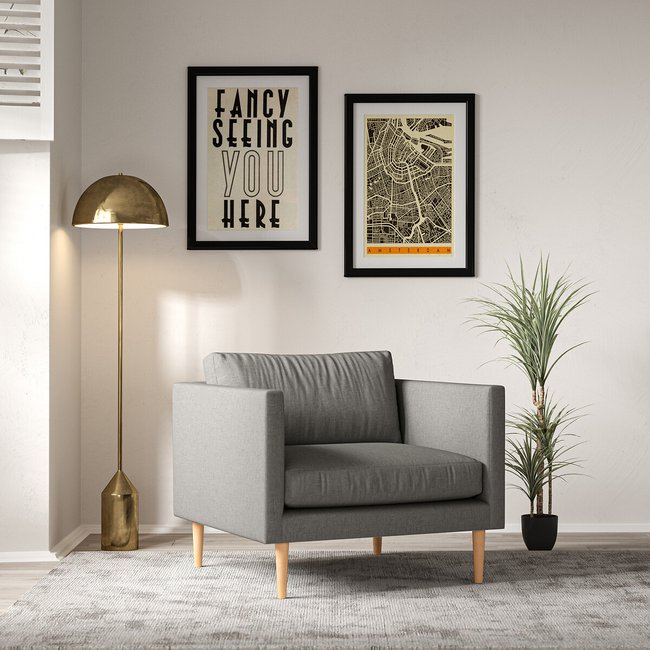 Gabriela Modern Soft Brushed Armchair with Light Wood Legs & Feather Fillings - SO'HOME