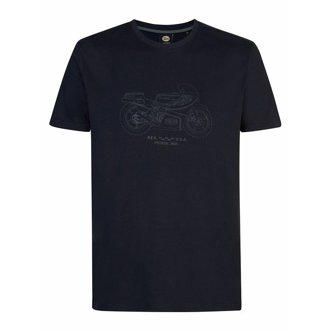 Logo Print Cotton T-Shirt with Crew Neck and Short Sleeves, navy blue, PETROL INDUSTRIES