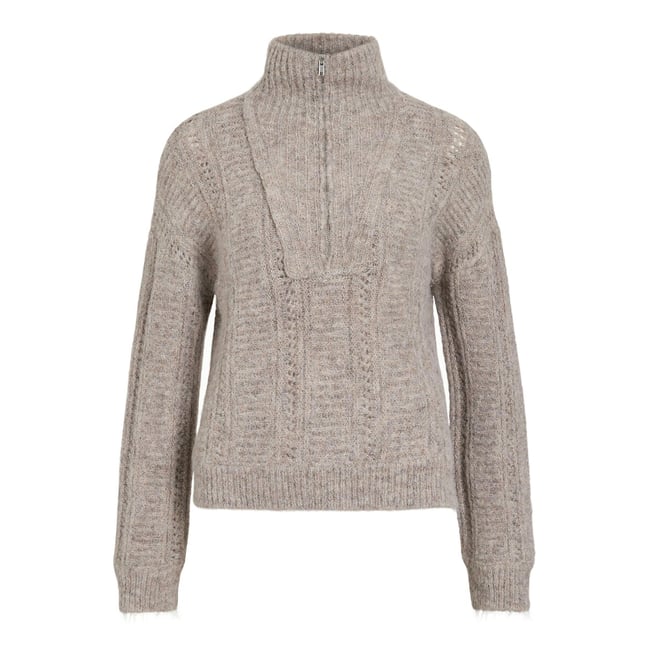 Pull manches longues demi-zippé beige <span itemprop=