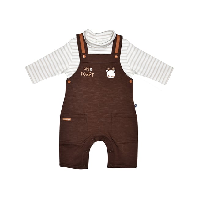 Tshirt salopette mayeul maille long naissance marron <span itemprop=