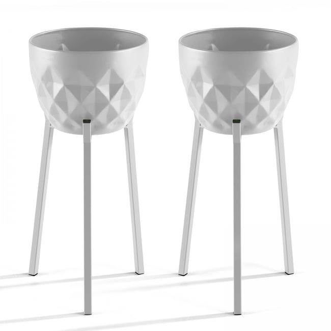 Lot de 2 supports cache pot sur pied, PALAVAS Couleur blanc <span itemprop=