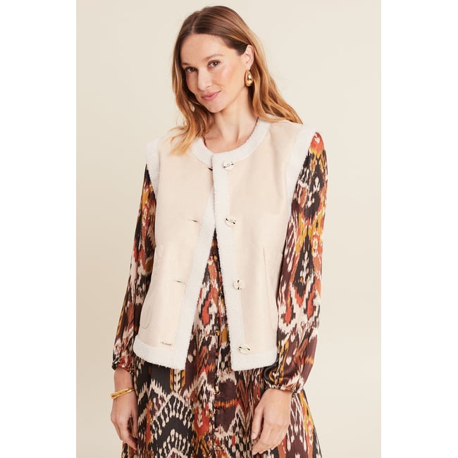 Gilet réversible laine mouton beige <span itemprop=