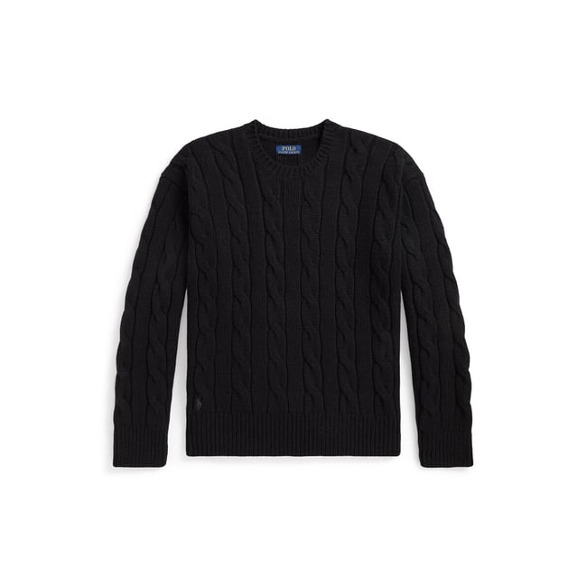 Pull torsadé, en laine mélangée, Relaxed Fit noir <span itemprop=